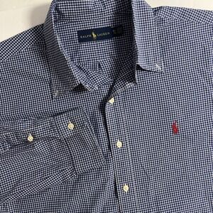 Ralph Lauren Shirt Men's Size XL‎ Blue Check Red Pony Long Sleeve Button Up